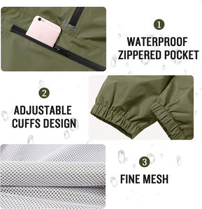 Veste Anorak à fermeture éclair quart de tour vert olive en gros directement de l'usine, veste légère en nylon, pull-over imperméable coupe-vent - Product Image 2