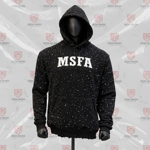 Sudadera con Capucha Personalizada de Estilo Urbano Hip Hop, Lavado Ácido, Bordada con Pedrería, Estampado Desteñido por el Sol, 100% Algodón, Negra, Talla Grande para Hombre - Product Image 1