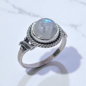Anillo de Plata de Ley 925 con piedra lunar arcoíris de Fuego Azul Anillos al por mayor - Product Image 1
