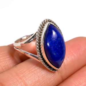 Elegante anillo de lapislázuli Plata de Ley 925 hecho a mano Marquesa corte joyería de piedras preciosas - Product Image 4