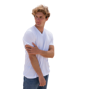 <b>Men</b> White 100% Luxury Organic Cotton <b>V</b> <b>Neck</b> <b>T</b> <b>Shirt</b> Pre Shrunk GOTS Certified Premium Short Sleeve Breathable Fit Tee - Product Image 5