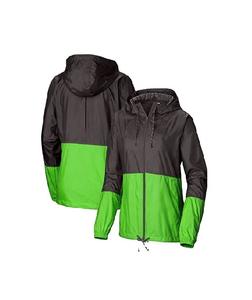 Chaqueta cortavientos con paneles verdes y negros de tamaño personalizado a la moda informal con cierre de cremallera y bolsillos laterales, chaqueta con capucha - Product Image 1