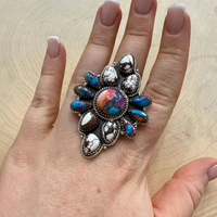 Bague ajustable cheval sauvage et rêve rose Mojave en argent sterling