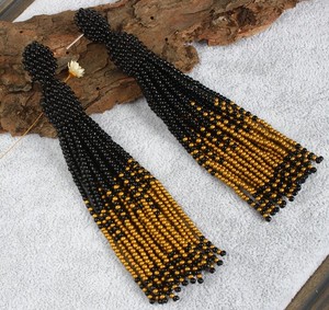 Luxury Quality <b>Emerald</b> Green Beaded Tassel Earrings - Product Image 1