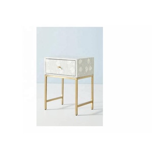 Mesa auxiliar con incrustaciones de hueso azul con patrón Floral, mesita de noche hecha a mano, mesa auxiliar para sala de estar y taburete de hueso para mesita de noche - Product Image 6