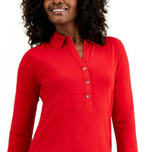 Maglietta da Donna Charter Club in Maglia Traspirante per Polo, Rosso con Bottoni, Taglia Media, con Logo Stampato, Materiale Spandex - Product Image 2