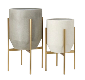 Ensemble de jardinières en métal finition antique avec supports dorés modernes, pots de plantes décoratifs d'intérieur et d'extérieur pour la maison, support de jardinière de jardin - Product Image 2