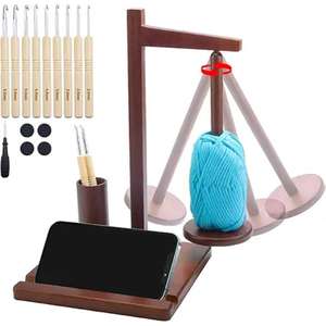 Magnetic <b>Wooden</b> Yarn Ball Holder Spinner Phone Stand for Crocheting Knitting Crochet Hook Storage from Indian Exporter - Product Image 2