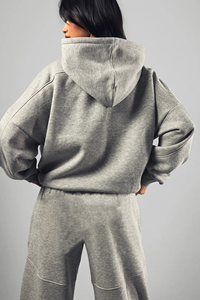 Ensemble de jogging surdimensionné 100% coton pour dames sur mesure couleur unie épaules tombantes 2 pièces tenues à capuche et pantalons de survêtement ensemble pour femmes - Product Image 5