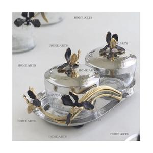 Tazón de dátiles dulces de vidrio hecho a mano con tapa de metal y bandeja Tazón para servir frutas secas de mesa de tamaño personalizado a granel - Product Image 1