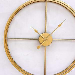 Contemporary Minimalistic <b>Gold</b> Finished Wall <b>Clock</b> Quartz Face Rounded Metal <b>Clock</b> for Living Room Bedroom and Home Decor - Product Image 2