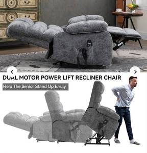 High Quality Gray <b>Fabric</b> Contemporary Recliner Chair Padded Armrests Remote Control <b>Faux</b> <b>Leather</b> <b>Upholstery</b> Rotating Ready for - Product Image 2