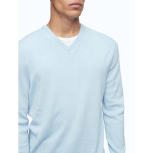 Maglione Calvin Klein da Uomo in Lana Merino con Scollo a V Blu Taglia Grande Autunnale Lavorato a Maglia con Ricamo 3D Stampa Leopardata Maniche Lunghe - Product Image 3