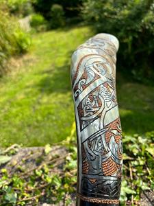 Handmade Norse Blowing Horn Drinking Vessel from Natural Ox Horn with Leather Straps <b>Gift</b> <b>Set</b> Norse Drinking Horn Stylish - Product Image 6
