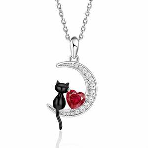Jeulia Luna Astra Moon <b>Black</b> <b>Cat</b> Necklace with Zircon Birthstone in Claw Setting - Product Image 6