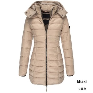Parkas gruesas y cálidas para mujer, abrigo sólido con cremalleras, chaqueta acolchada informal de manga larga para mujer, abrigo ajustado de longitud media para mujer - Product Image 6