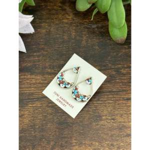 Zuni Handcrafted Multi Stone <b>Sterling</b> <b>Silver</b> Water Drop <b>Dangle</b> <b>Earrings</b> - Product Image 3