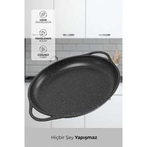 Black 36 cm Granite Cast Saute Pan with <b>Spatula</b> for Frying <b>Fish</b> Roasting Baking Flatbread - Product Image 4