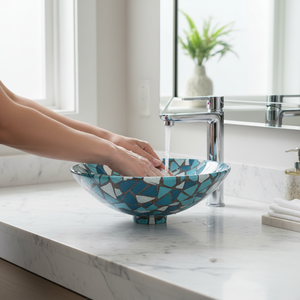 Mosaïque ronde populaire faite à la main en métal dessus de table bassin navire évier conception salle de bain bol de lavage hôtel vanité fournisseur direct d'usine - Product Image 4