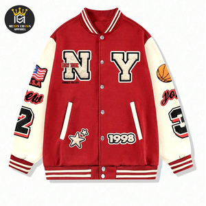 Veste Lettermen personnalisée légère et de conception OEM Veste d'hiver avec surpiqûres sur blocs de couleurs pour l'hiver, bouton avant, numéro de l'alphabet - Product Image 1