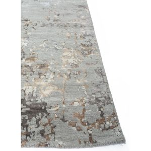 Tapis noué à la main en laine, bambou et soie Tattvam Abstract, gris et noir, pour salon, couloir, chambre rectangulaire - LRB (9031) - Product Image 4