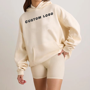 ชุดมีฮู้ดผ้าคอตตอนเป็นมิตรต่อสิ่งแวดล้อมสำหรับผู้หญิงชุดเสื้อมีฮู้ดแบบลำลองขนาดใหญ่พิเศษโลโก้ด้านหน้าออกแบบได้ตามต้องการ - Product Image 1