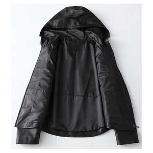 Sweat à capuche/pull-over en cuir personnalisé avec tissu OEM sweat à capuche en cuir teint uni pour hommes à vendre saison poche à capuche col - Product Image 2