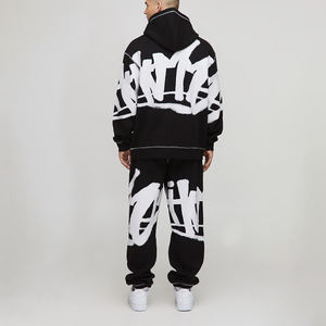 Conjunto Deportivo Estilizado Hecho en Fábrica, Sudadera Corta Cuadrada con Estampado Completo Personalizado, Pantalones Deportivos y Sudadera con Capucha Estilo Vintage para Hombre - Product Image 2