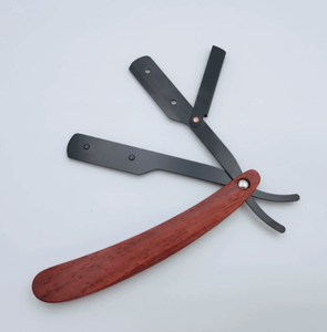 Maquinilla de afeitar de barbero dorada recta ANAAIF para hombre, maquinilla de afeitar de corte barbudo con mango de madera con soporte de hoja reemplazable en forma de polvo - Product Image 3