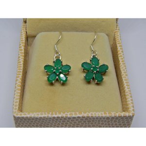 Pendientes de flores elegantes de Plata de Ley 925, joyería de boda minimalista de ónix verde Natural para regalo - Product Image 2