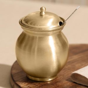 Pot de ghee en laiton pur avec cuillère Kalai enduit Style indien cuisine nourriture légumes ustensiles de cuisine fournisseurs en gros couleur or - Product Image 3