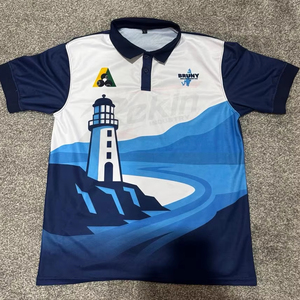 Manga corta de golf de rendimiento para hombres para Polos 100% poliéster tejido de punto rayas patrón 3D diseño de sublimación - Product Image 1