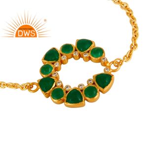 Dernière conception de bracelet en pierre précieuse Aventurine verte et Cz naturelle plaquée or 18 carats fabricant de bijoux personnalisés - Product Image 2