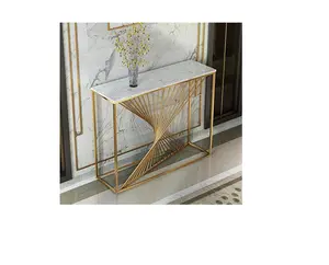 Metal Console Table with Marble Top for Luxury Apartments Hotel Motel Banquet and Office Lobby