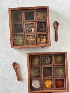 ELEGANT NATURAL WOODEN Premium Printed Home Wooden Tabletop Spice Box With Separate Compartments for Spices and Dry Fruit Box - Product Image 5