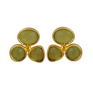 ชุดคอลเลตต์ชุบทองทำมือสำหรับผู้หญิงสำหรับโอกาสพิเศษต่างหูเม็ดเดี่ยวแฟชั่นประดับพลอยคาลซิโดนี prehnite - Product Image 1