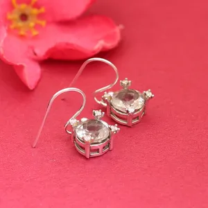 Boucles d'oreilles pendantes vintage classiques en argent 925 avec améthyste et accents de strass pour femmes - Product Image 1