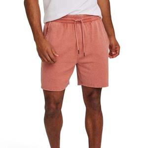 Short de jogging décontracté pour homme, short de survêtement long avec cordon de serrage, short en molleton uni en coton doux 380g, short vintage délavé à l'acide - Product Image 1