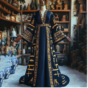 Abaya bleu poussiéreux sereine avec broderie florale noire sur le corsage et l'ourlet, accompagnée d'un hijab assorti. - Product Image 2