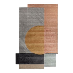 TNQ-1125 Tapis abstrait gris et noir en laine et viscose tufté à la main, tapis moelleux pour salon, usage domestique et exposition - Product Image 1