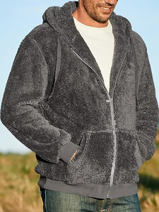 Chaqueta de Invierno con Cuello Alto, Cremallera Completa, Bolsillos Grandes Decorativos, Color Sólido, Simple, Cálida, de Forro Polar para Hombre - Product Image 3