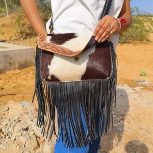 Nouveau Western bohème réel à la main en fourrure de vachette usiné à la main en cuir sacs à bandoulière femmes élégantes taille idéale sacs à bandoulière - Product Image 4