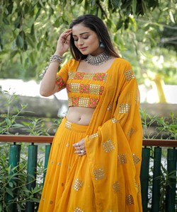 Lehenga Choli de Algodón y Seda a Precio de Mayoreo, con Bordado de Georgette y Lentejuelas, Dupatta Étnico Indio Pakistaní - Product Image 5