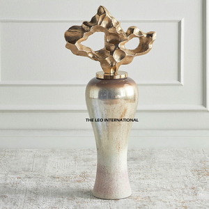 แจกันดอกไม้หรูหราพร้อมเคลือบทองแบบกระปุกขิง ของตกแต่งบ้านสไตล์หรูหราเบาๆ งานฝีมือตกแต่งห้องนั่งเล่น - Product Image 1