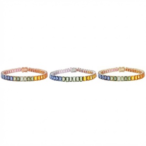 Luxury 18k <b>Solid</b> White <b>Gold</b> 6 x 4 Octagon Cut Rainbow Sapphire Tennis Bracelet multi color for Self-Reward Luxury Gift Women - Product Image 4