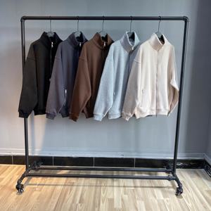 Sweat-shirt zippé en métal à col montant 360g polaire épaissie Logo personnalisé solide Double fermeture éclair Oversize Drop hoodies - Product Image 1