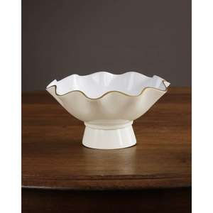 ชามผลไม้โลหะลายดอกไม้เคลือบสีขาว ของตกแต่งโต๊ะ ชามวางบนแท่น ของตกแต่งบ้าน ดีไซน์ล่าสุด - Product Image 1