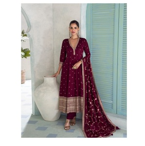 Robe Anarkali en soie premium lourde avec broderie lourde, travail de codage de séquence, dernières créations de robes pour femmes - Product Image 1