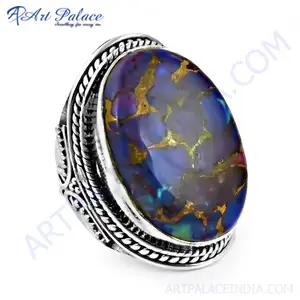 แหวนทองแดงโอปอลสีชมพูสำหรับผู้หญิงประดับ925สีเงินสเตอร์ลิงแท้สีฟ้าครามโมแฮร์