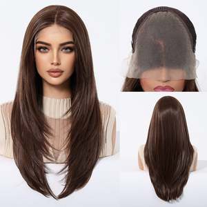 (US Only) DWY 24 Inch Long Straight Natural <b>Brown</b> <b>Wig</b> with Transparent Lace 13*6 Free Part - Product Image 3